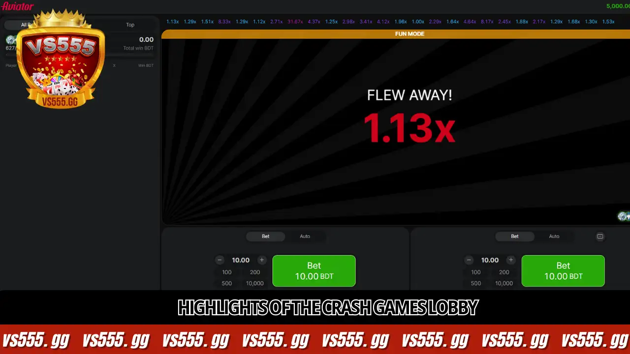 Highlights of the Crash Games lobby