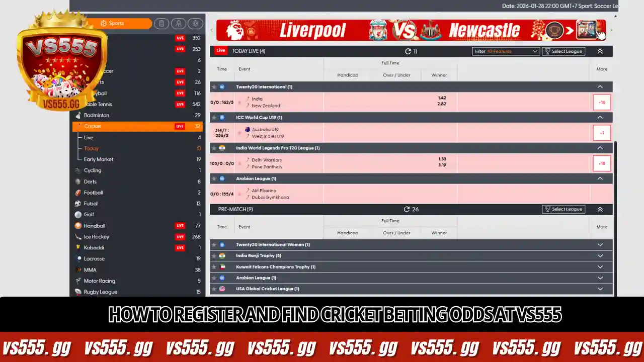 How to register and find Cricket Betting Odds at VS555
