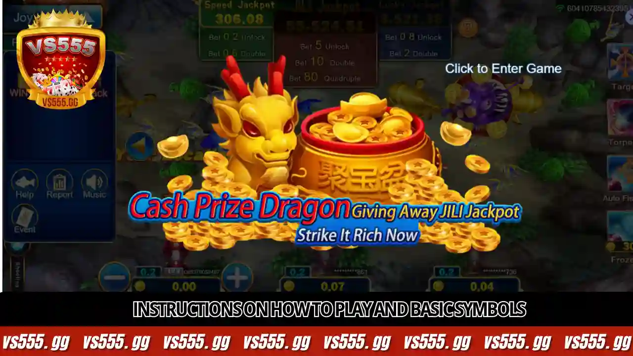 Instructions on how to play and basic symbols in Jackpot Fishing